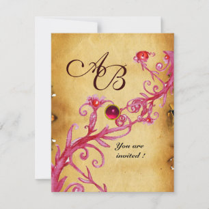 MAGIC BERRIES MONOGRAM Parchment Red Ruby Invitation