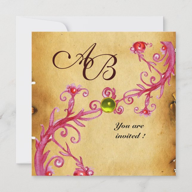 MAGIC BERRIES  MONOGRAM  Parchment Yellow Topaz Invitation (Front)