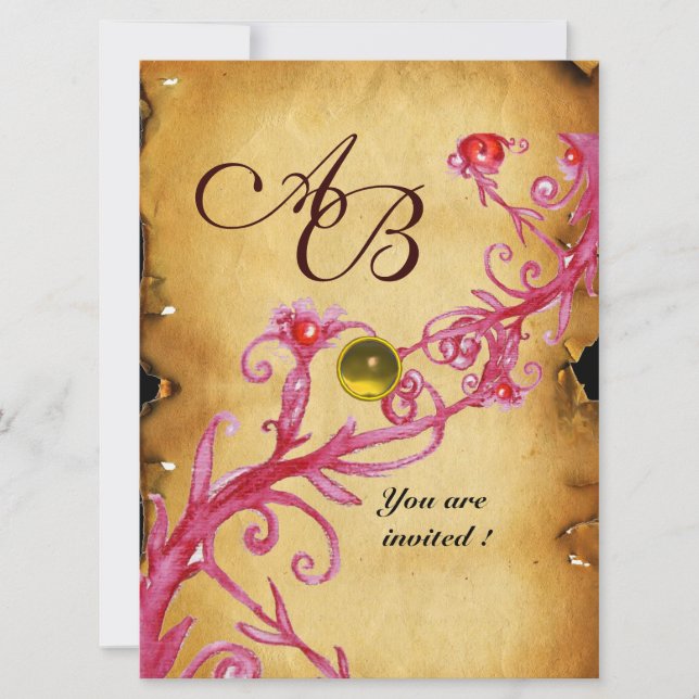 MAGIC BERRIES  MONOGRAM  Parchment Yellow topaz Invitation (Front)