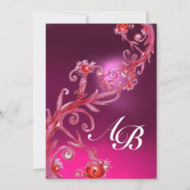 MAGIC BERRIES,MONOGRAM pink amethyst red Invitation (Front)
