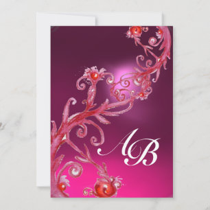 MAGIC BERRIES,MONOGRAM pink amethyst red Invitation