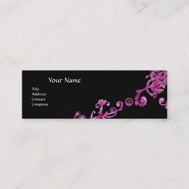 MAGIC BERRIES MONOGRAM purple pink black purple Mini Business Card (Front)