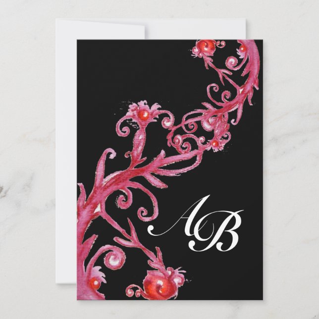 MAGIC BERRIES,MONOGRAM red black Invitation (Front)
