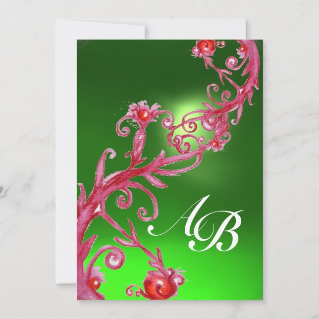 MAGIC BERRIES,MONOGRAM red emerald Invitation (Front)
