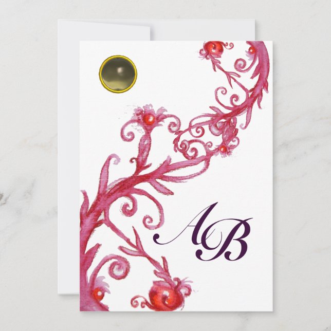 MAGIC BERRIES,MONOGRAM red grey white purple black Invitation (Front)