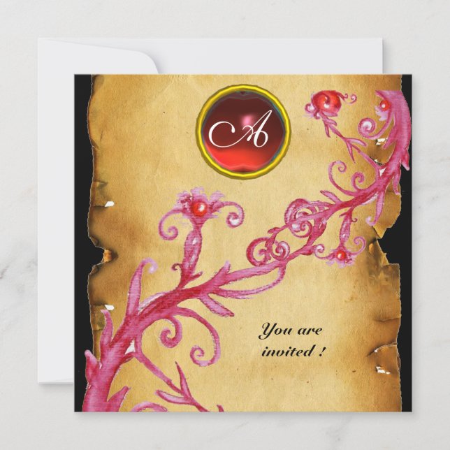 MAGIC BERRIES  MONOGRAM,  red Invitation (Front)
