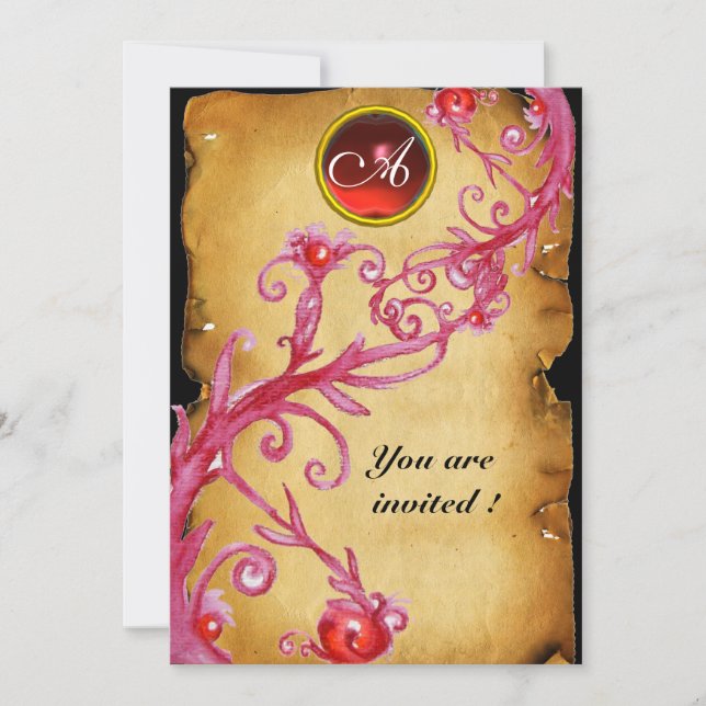 MAGIC BERRIES  MONOGRAM,  red Invitation (Front)