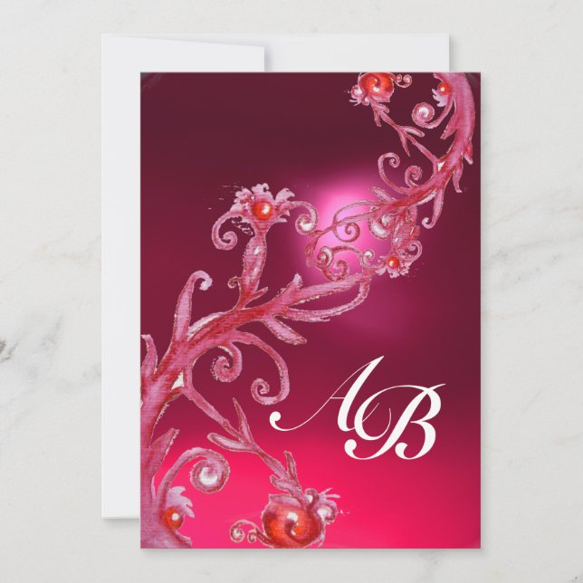 MAGIC BERRIES,MONOGRAM red purple white Invitation (Front)