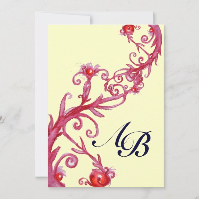 MAGIC BERRIES MONOGRAM red yellow fuchsia black Invitation (Front)