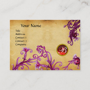 MAGIC BERRIES MONOGRAM, ruby red parchment Business Card
