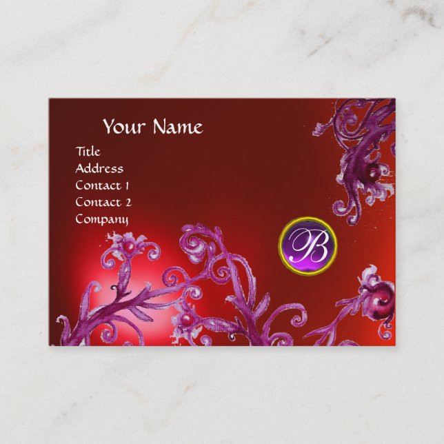 MAGIC BERRIES MONOGRAM, ruby red purple Business Card (Front)