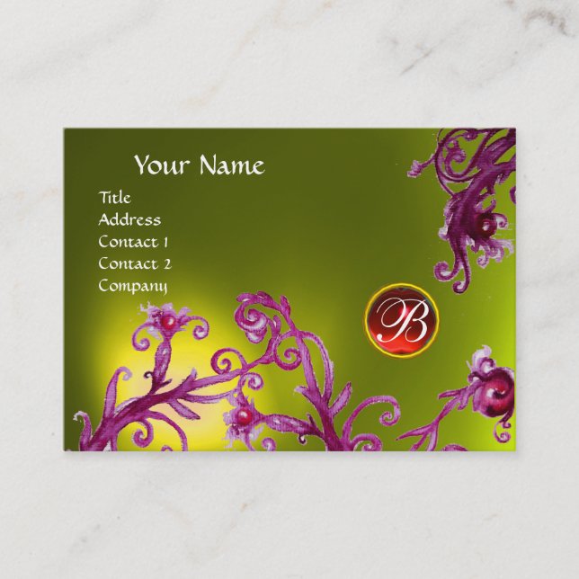MAGIC BERRIES MONOGRAM,  topaz yellow ruby red Business Card (Front)