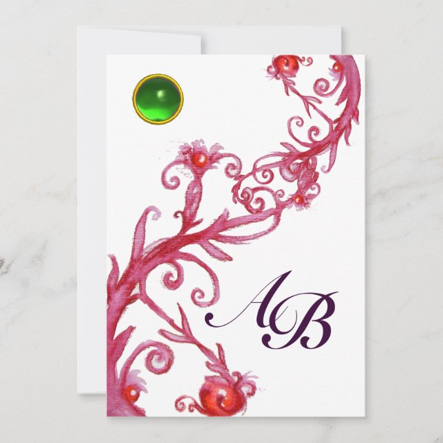 MAGIC BERRIES,MONOGRAM white green red purple Invitation (Front)