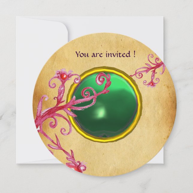 MAGIC BERRIES PARCHEMENT GEM green emerald Invitation (Front)