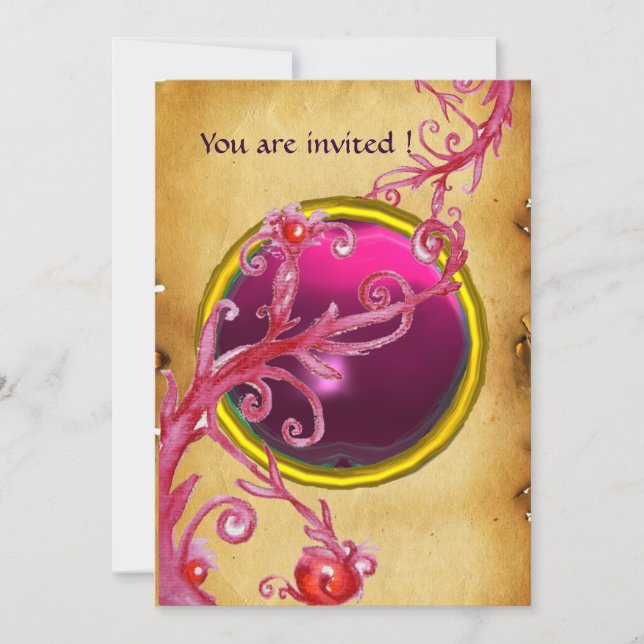 MAGIC BERRIES PARCHEMENT GEM red ruby Invitation (Front)