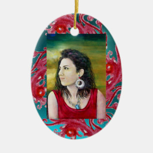 MAGIC BERRIES PHOTO TEMPLATE Red Ruby Ceramic Ornament