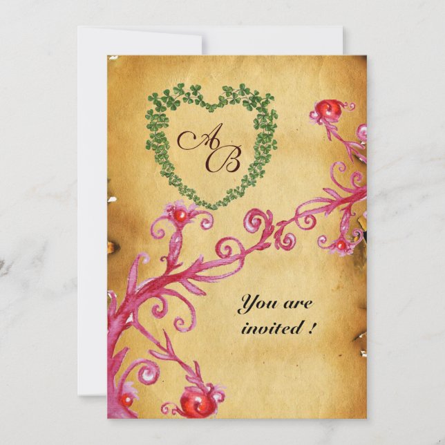 MAGIC BERRIES SHAMROCK HEART MONOGRAM  parchment Invitation (Front)