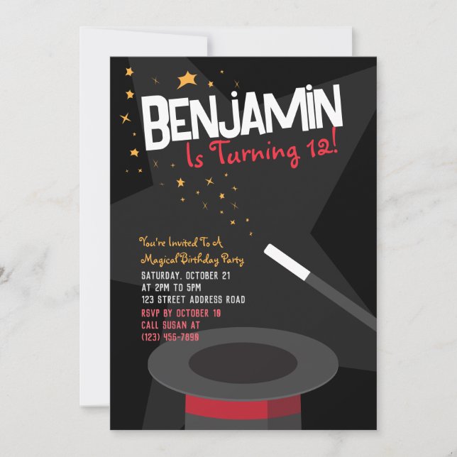 Magic Birthday Invitation - Magic Wand & Stars (Front)
