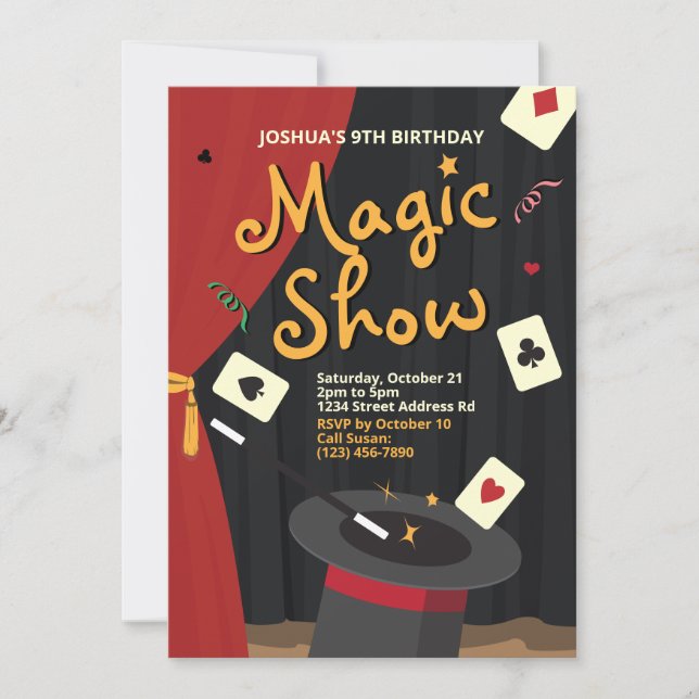 Magic Birthday Invitation - Magician Top Hat (Front)