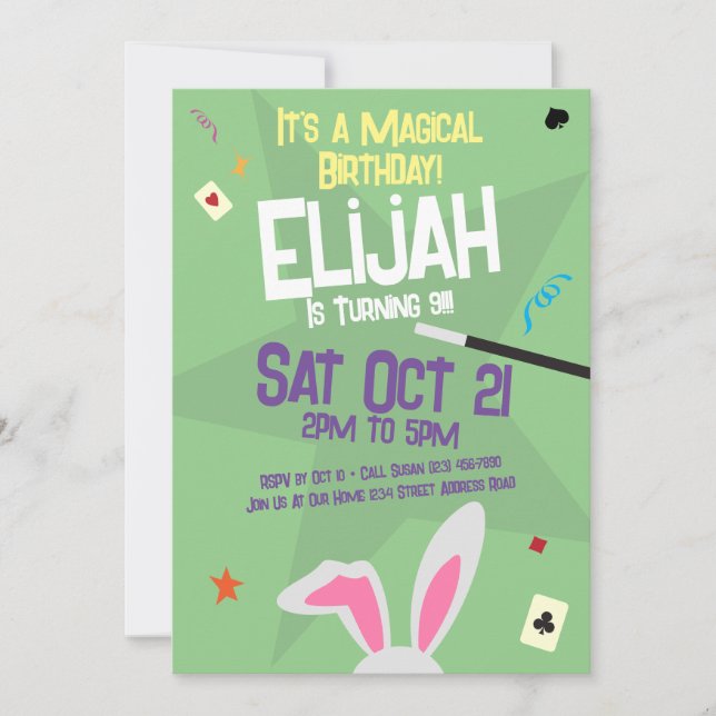 Magic Birthday Invitation - Presto! Magician Bunny (Front)