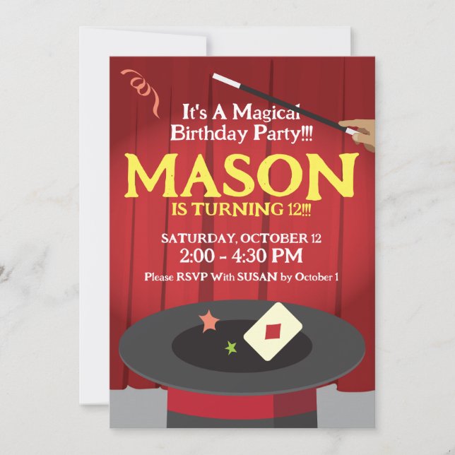 Magic Birthday Party Invitation Top Hat & Magic! (Front)