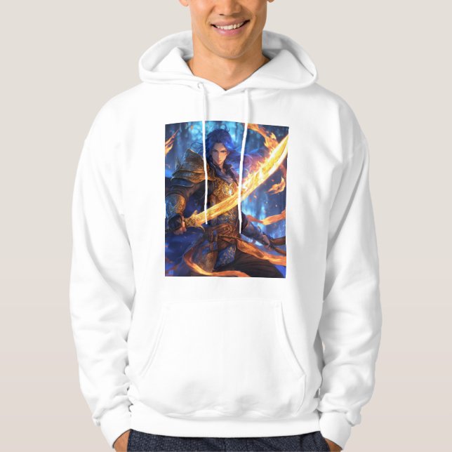 "Magic Blade of Blue Flames T-Shirt Design" Hoodie (Front)