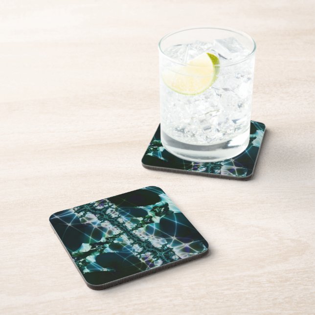 Magic | Blue and Green Fractal Art Coaster (Right Side)