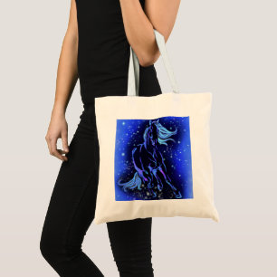 Magic Blue Horse Running At Moonlight Starry Night Tote Bag