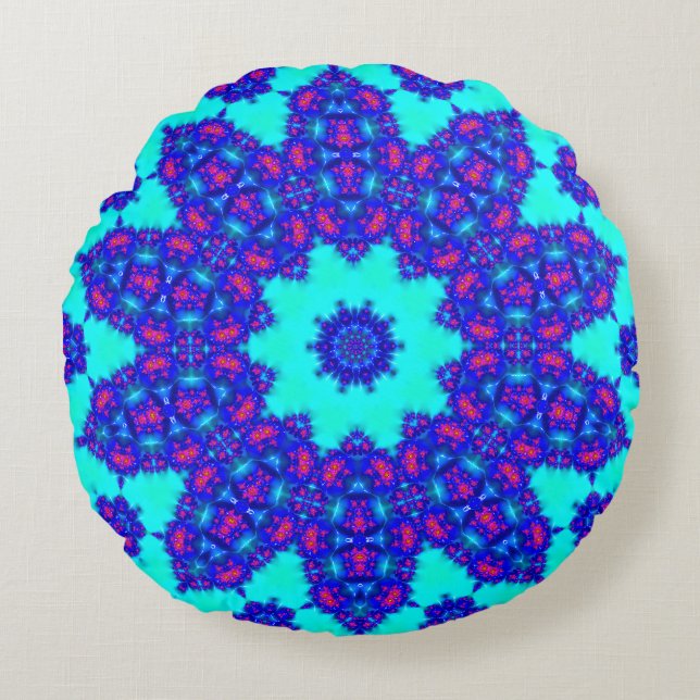 Magic Blue kaleidoscope bloomed Round Cushion (Front)