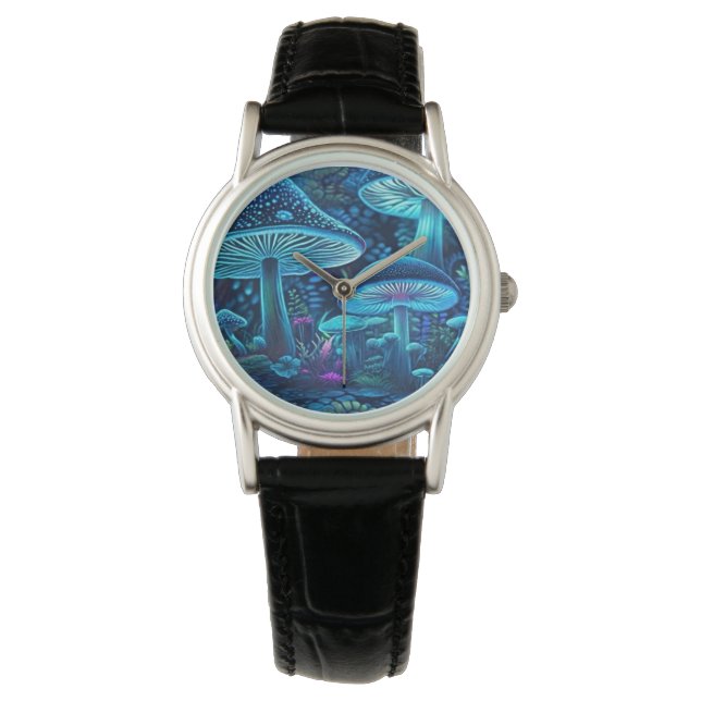 Magic Blue Mushrooms: Retro Art  Watch (Front)