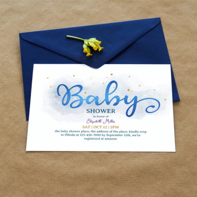 Magic Blue Watercolor Baby Boy Shower Invitation (Creator Uploaded)