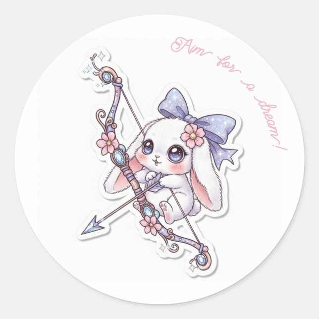 Magic Bow Bunny - Dreamy Fantasy Adventure Kawaii Classic Round Sticker (Front)