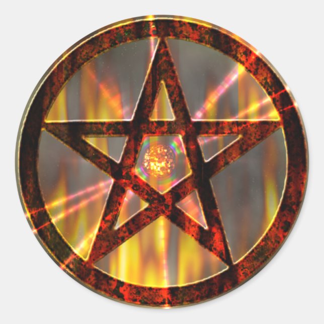 Magic Burning Pentagram Classic Round Sticker (Front)