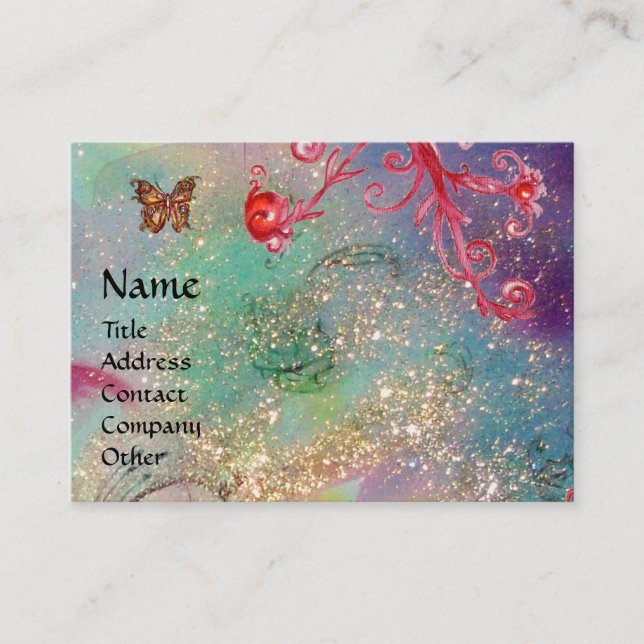 MAGIC BUTTERFLY blue green yellow gold sparkles Business Card (Front)