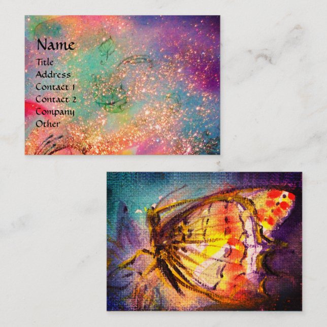 MAGIC BUTTERFLY Blue Green Yellow Gold Sparkles Business Card (Front/Back)