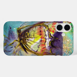 MAGIC BUTTERFLY IN BLUE GOLD SPARKLES iPhone 16 PLUS CASE