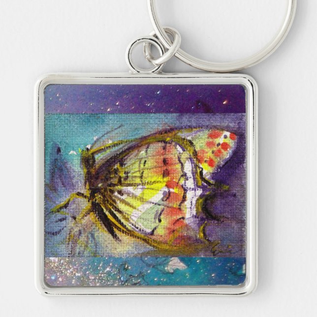 MAGIC BUTTERFLY IN BLUE SPARKLES KEY RING (Front)