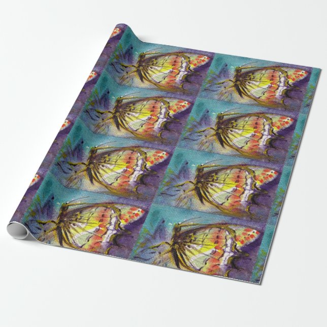 MAGIC BUTTERFLY IN BLUE WRAPPING PAPER (Unrolled)