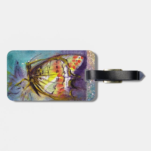 MAGIC BUTTERFLY IN GOLD SPARKLES LUGGAGE TAG (Back Horizontal)