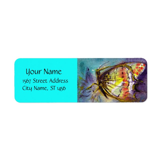 MAGIC BUTTERFLY  Purple Aqua Blue Turquoise Return Address Label (Front)