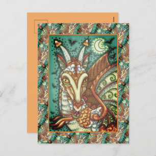 MAGIC CANDY CORN DRAGON, HALLOWEEN FANTASY BEAST HOLIDAY POSTCARD