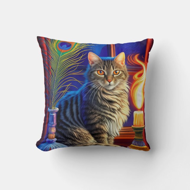 Magic Cat and Swing Ghost Halloween Cushion (Front)