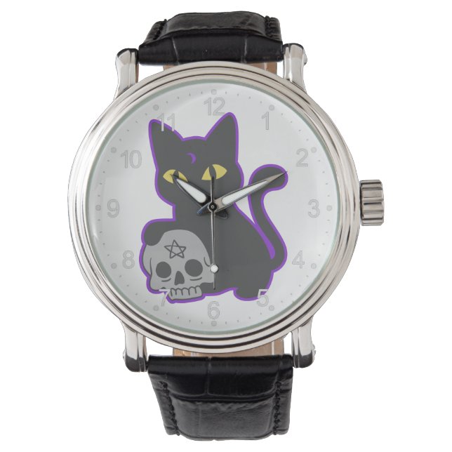 Magic cat with ghotic skull - Choose back colour Watch (Front)