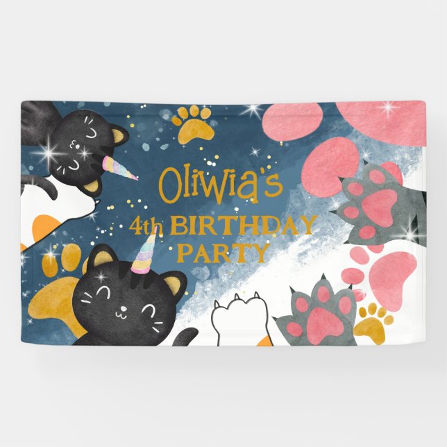Magic caticorn cat unicorn birthday banner (Horizontal)