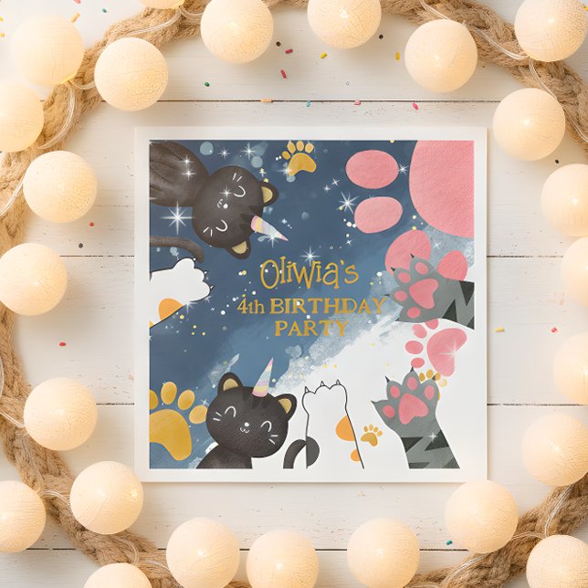 Magic caticorn cat unicorn birthday Paper napkin (Creator Uploaded)