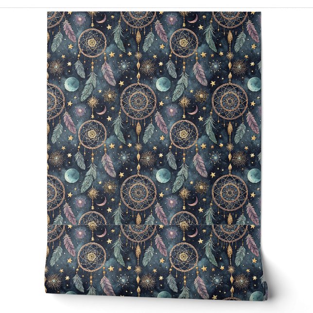 Magic Celestial Dreamcatcher Starry Night Pattern Wallpaper (Unrolling)