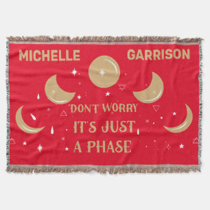 Magic Celestial Moon Phase Personalised Neon Red Throw Blanket