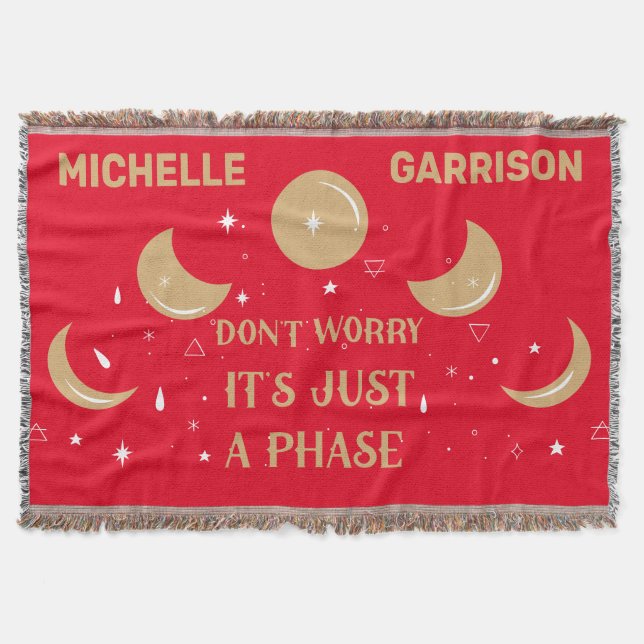 Magic Celestial Moon Phase Personalised Neon Red Throw Blanket (Front)