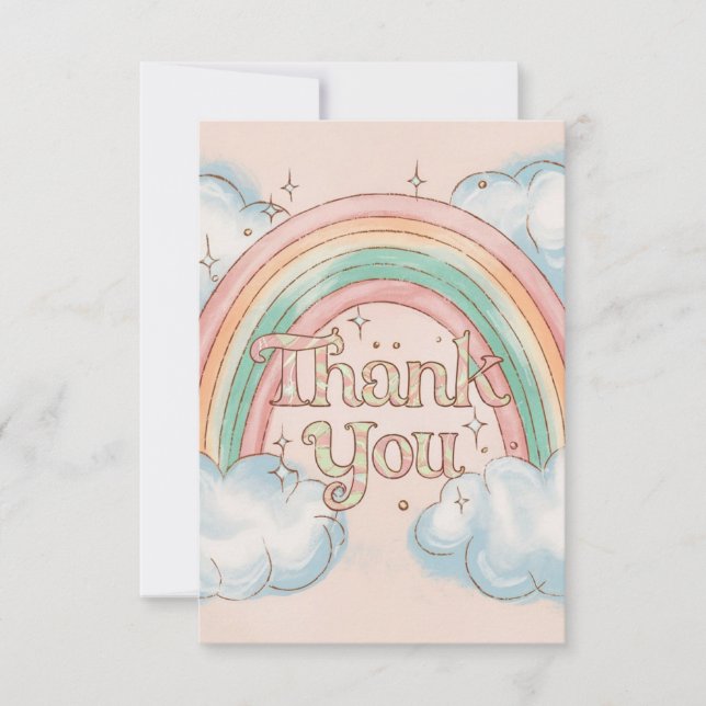 Magic Celestial Rainbow and Clouds  Thank You Card (Front)