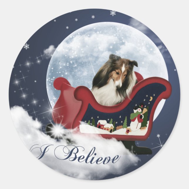 Magic Christmas Sheltie Classic Round Sticker (Front)